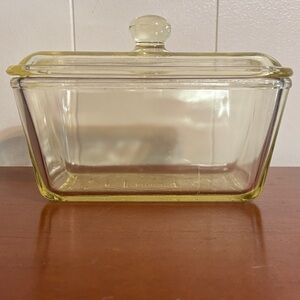 Vintage Glasbake Glass Loaf Pan Casserole Dish with Lid Yellow Tint Made in USA